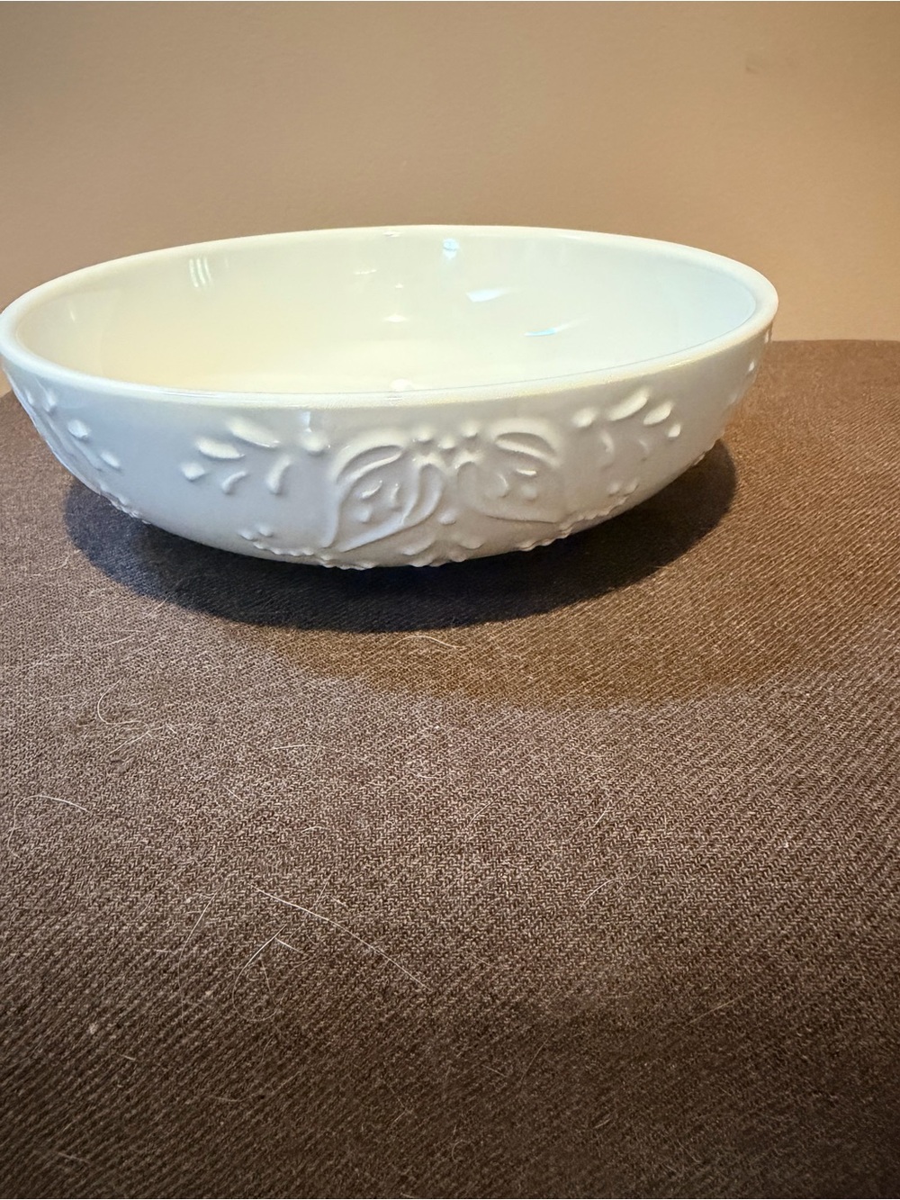 White Embossed Ceramic Serving Bowl - Home Dining